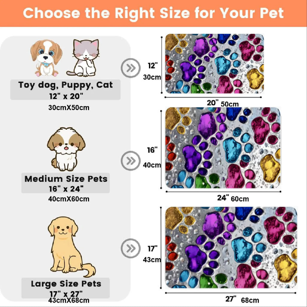 Quick-Drying Absorbent Pet Feeding Mat for Dogs and Cats, Non-Slip Rubber Bottom, Dark Polyester Surface for Indoor Use