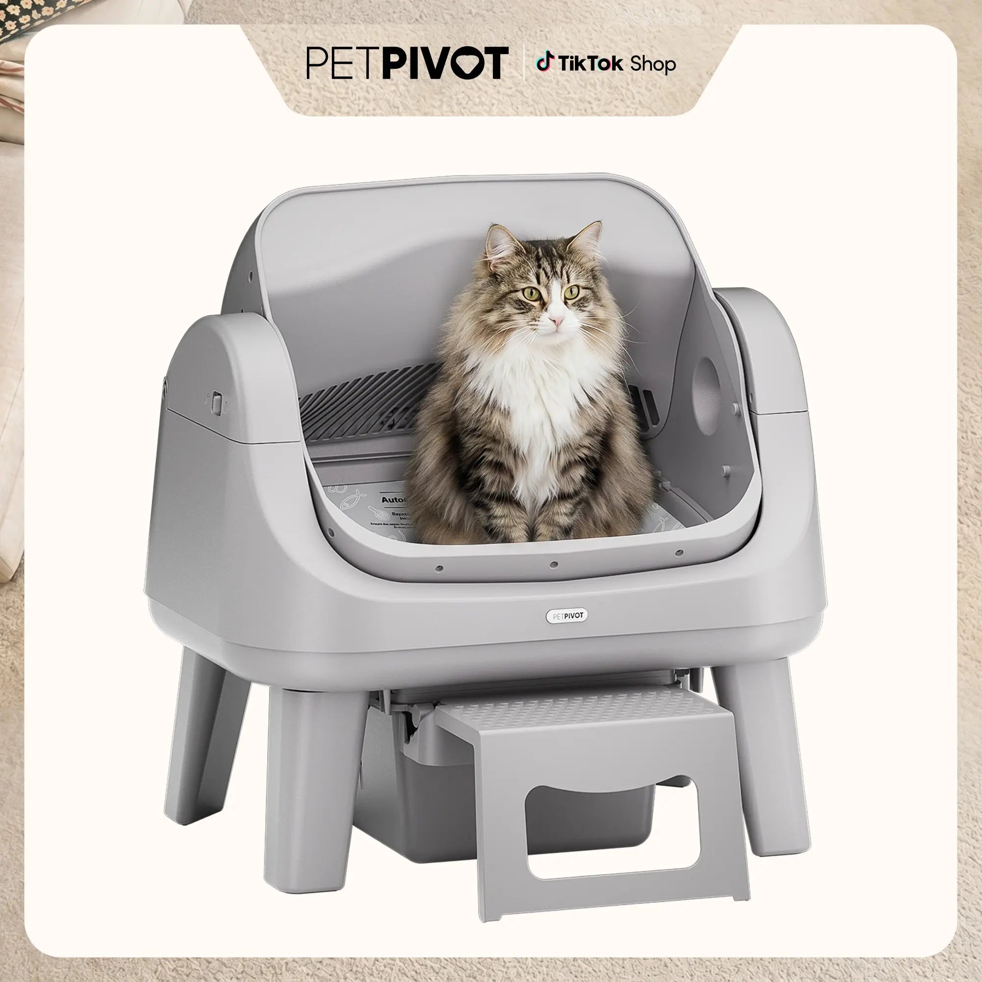 The Purr-fect Poop Palace: The Cat's Throne of Self-Cleaning Awesomeness with a Front Step for Fancy Felines and Triple Safety Features – No Tech Support Needed!