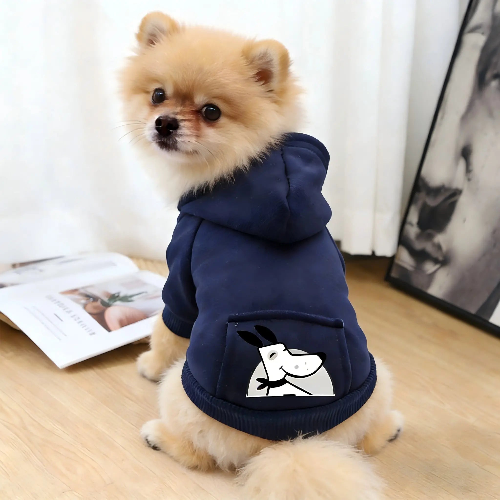 Warm Winter Hooded Dog Sweatshirt Sweater with Pocket, Small Dogs Clothing, Chihuahua Jacket, Puppy and Cat Apparel, Graphic Pattern, Clothes