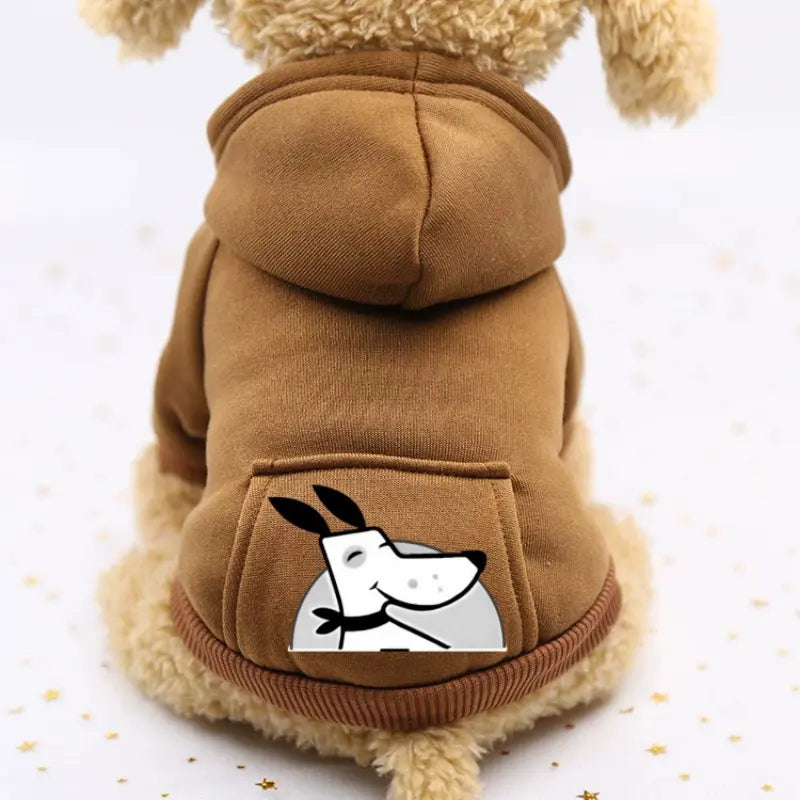 Warm Winter Hooded Dog Sweatshirt Sweater with Pocket, Small Dogs Clothing, Chihuahua Jacket, Puppy and Cat Apparel, Graphic Pattern, Clothes